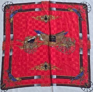Vtg 80s DYNAMITE Red Blue Gold Nautical Equestrian Scarf | Heraldic Print